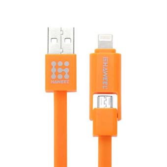 HAWEEL 2in1 Lightning och Micro USB Noodle kabel - Orange